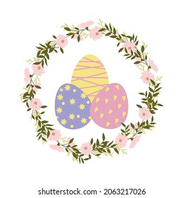Easter eggs with a flower wreath