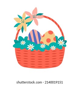 Easter eggs with flowers in the basket