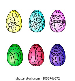Easter, Easter eggs, flowers black outline. isolated on white background
