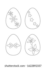 Easter eggs with flowers, flowers and butterflies. Set of easter eggs for kids coloring. Even pattern with vector, linear eggs for coloring. Outline. Easter - hand drawing.