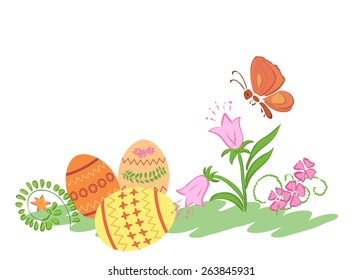 easter eggs with flowers and butterfly - vector - eps 8