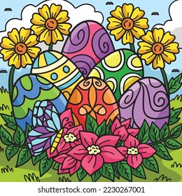 Easter Eggs with Flowers Colored Cartoon