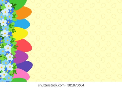 Easter eggs and flowers. Colorful seamless border.