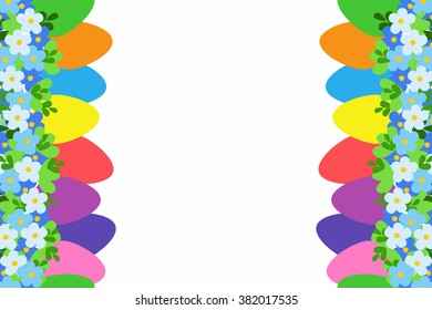 Easter eggs and flowers. Colorful seamless border.