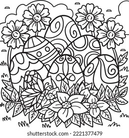 Easter Eggs with Flowers Coloring Page for Kids