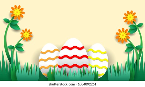 Easter eggs with flowers and grass.