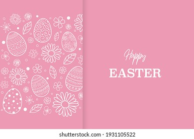 Easter eggs and flowers. Greeting card. Vector