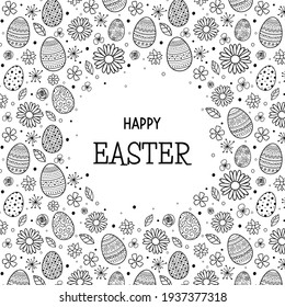Easter eggs and flowers. Greeting card. Vector