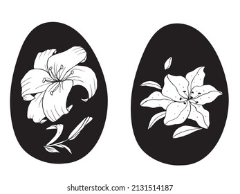 Easter eggs with flowers. Hand drawn vector isolsted set in doodle style for greeting cards, posters and banners. 
