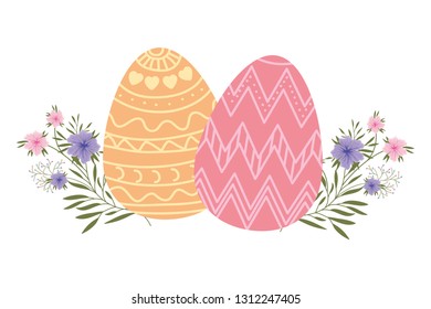 easter eggs with flowers and leafs isolated icon