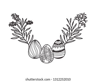 easter eggs with flowers and leafs isolated icon
