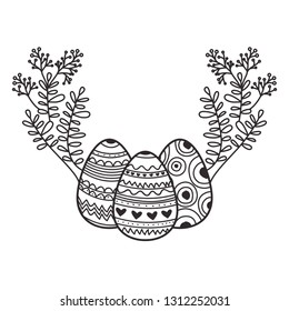 easter eggs with flowers and leafs isolated icon