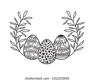 easter eggs with flowers and leafs isolated icon