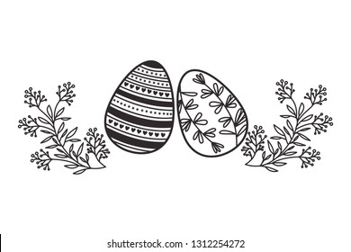 easter eggs with flowers and leafs isolated icon
