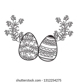 easter eggs with flowers and leafs isolated icon