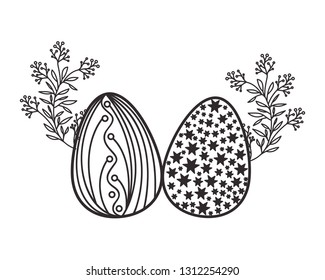 easter eggs with flowers and leafs isolated icon