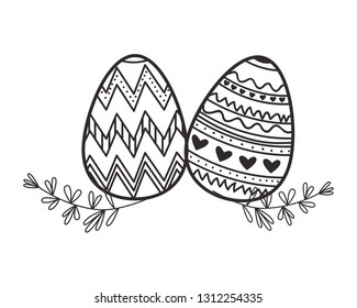 easter eggs with flowers and leafs isolated icon