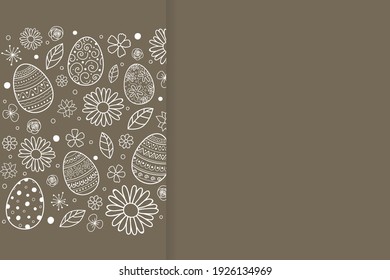 Easter eggs and flowers on background with copyspace. Vector