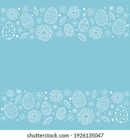 Easter eggs and flowers on background with copyspace. Vector