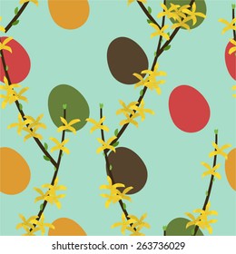 Easter eggs with Forsythia branches vector background