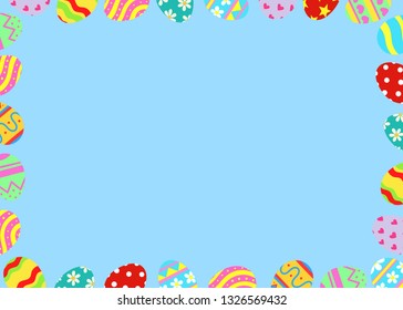 Easter eggs frame border with a black space for a text, logo, or designs. View from above. . Hand drawn vector illustration.