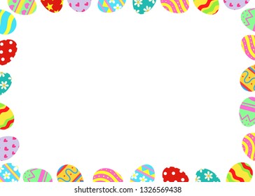 Easter eggs frame border with a black space for a text, logo, or designs. View from above. . Hand drawn vector illustration.