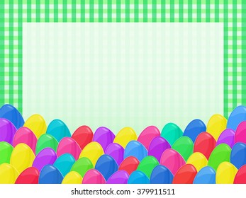 Easter eggs frame. Colorful cartoon style vector eggs. Cute napkin frame. Easter illustration can be used for spring holiday printed products, web design.