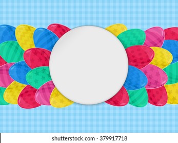 Easter eggs frame. Colorful cartoon style vector eggs. Cute round frame. Easter vector illustration can be used for spring holiday printed products, web design.