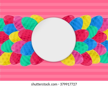 Easter eggs frame. Colorful cartoon style vector eggs. Cute round frame. Easter vector illustration can be used for spring holiday printed products, web design.