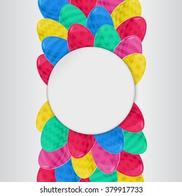 Easter eggs frame. Colorful cartoon style vector eggs. Cute round frame. Easter vector illustration can be used for spring holiday printed products, web design.