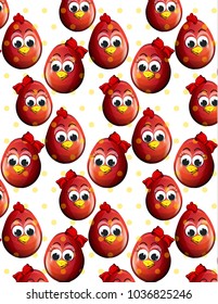 Easter Eggs funny faces with red bow. Vector pattern cute decoration