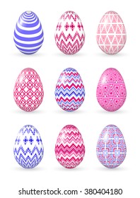 Easter eggs with geometric ornament. Isolated on white for greeting cards, Easter, scrap booking. Vector set.