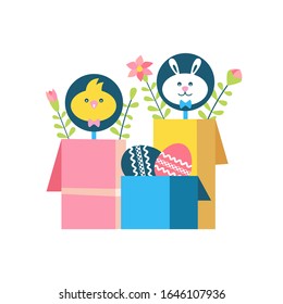 Easter eggs gift boxes vector icon isolated. Spring holiday present symbol cute cartoon. Flat simple minimal style in retro color. Decorative design element for happy easter season event illustration