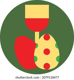 Easter eggs with glass of wine, illustration, vector, on a white background.