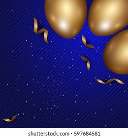Easter eggs gold and text with confetti gold and dark colors free space place for text.vector illustration