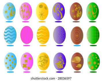 easter eggs with golden ornaments