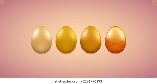 Easter Eggs Golden Set. Vector illustration for holidays project. On gentle pink background.