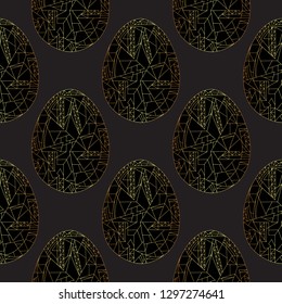Easter eggs golden vector seamless pattern. Hand drawn abstract gold luxury holidays background in modern style for surface design, textile, wrapping paper, wallpaper, phone case print, fabric.
