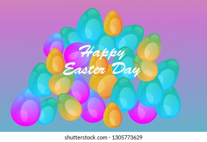 Easter eggs gradient colorful. Vector. Holiday background. Set of Isolated realistic eggs. - Vector