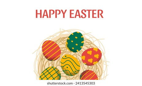 Easter eggs graphic banner. Happy Easter background. Vector illustration in hand draw style.