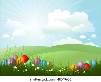 Easter eggs in grass