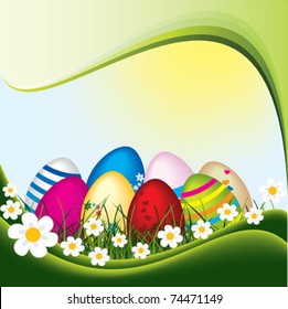 Easter Eggs With Grass. Easter background.
