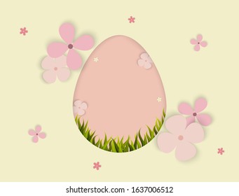 Easter eggs and grass in egg shape frame