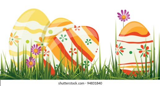 Easter eggs in grass.  EPS10. Contains transparent objects used for shadows drawing