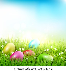 Easter eggs in the grass - Easter illustration  