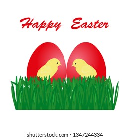Easter eggs and grass isolated on white background. Vector illustration.