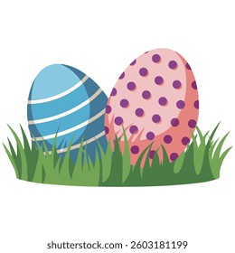 Easter eggs in grass isolated vector illustration on white background