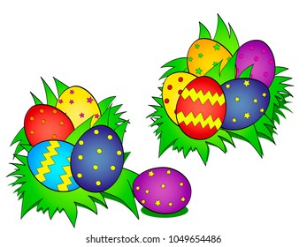 Easter eggs in the grass, nest. Object on white background vector