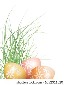 Easter eggs in the grass on a white background