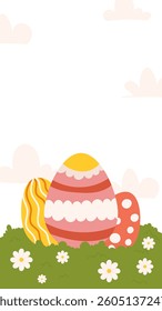 Easter eggs grass sky background greeting card template vertical banner social media story